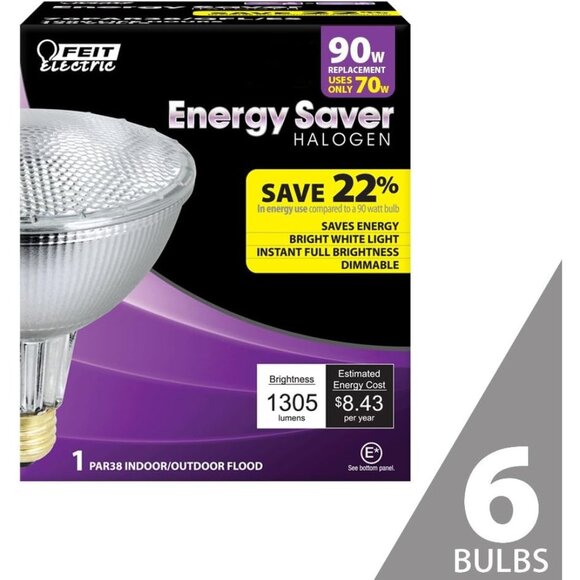 Feit 70PAR38/QFL/ES Halogen Reflector Bulbs - 90W Equivalent Energy-Saving Glow - Picture 1 of 6